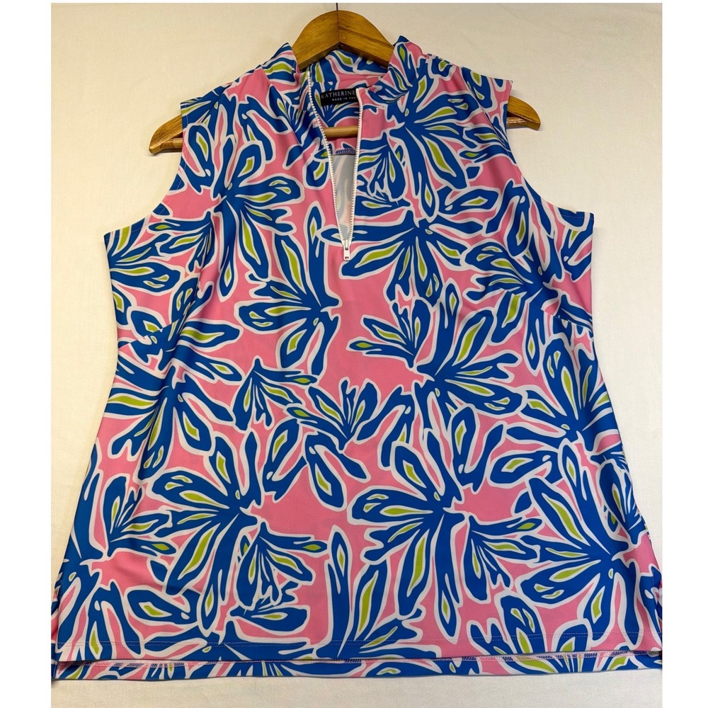 Katherine Way Golf Skort Set L Pink Blue Tropical Print Tennis Pickleball Resort - Picture 2 of 14